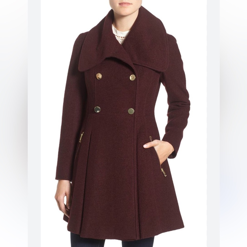 NWT Guess Envelope Collar Double Breasted Coat in Wine Size Large